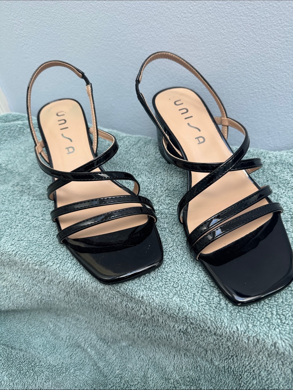 Unisa Black Patent Multi-Strap Slingback Sandals